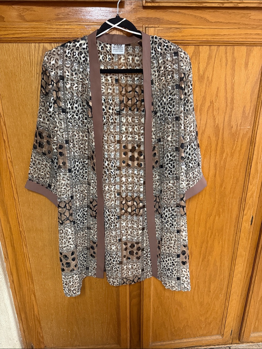 R&M Richards Brown and Tan Animal-Print Open Front Jacket